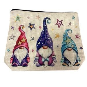 Colorful Gnome Makeup Bag Multicolor Gnome Star Print Zip Travel Pouch 8.5x7